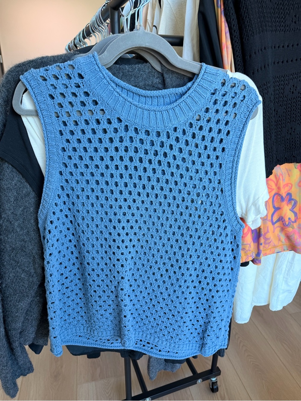 Madewell Light Blue Crochet Knit Sleeveless Sweater Vest
